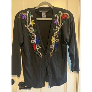 Vintage IB‎ Diffusion Beaded Sequin Embellished Cardigan Sweater Black